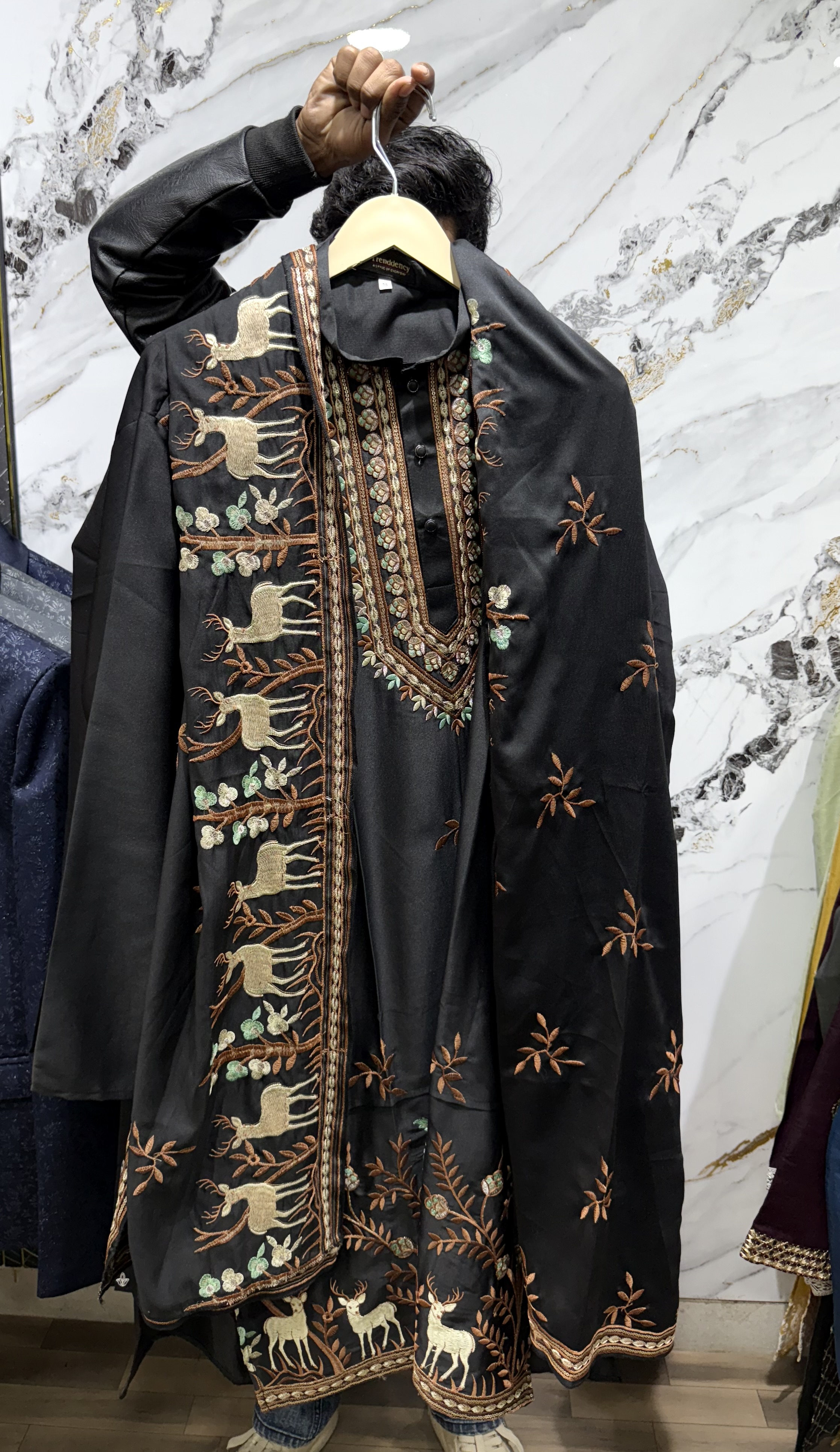 Black Kurta Embroidery with stall